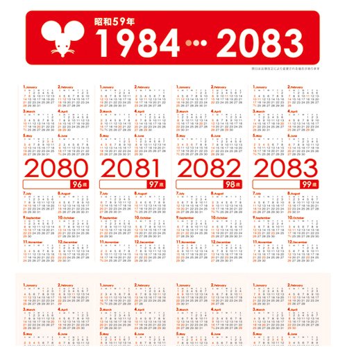 なな様用 1981/1984年　カレンダー なな様用 1981/1984年 カレンダー 1984年(昭和59年)のカレンダーを