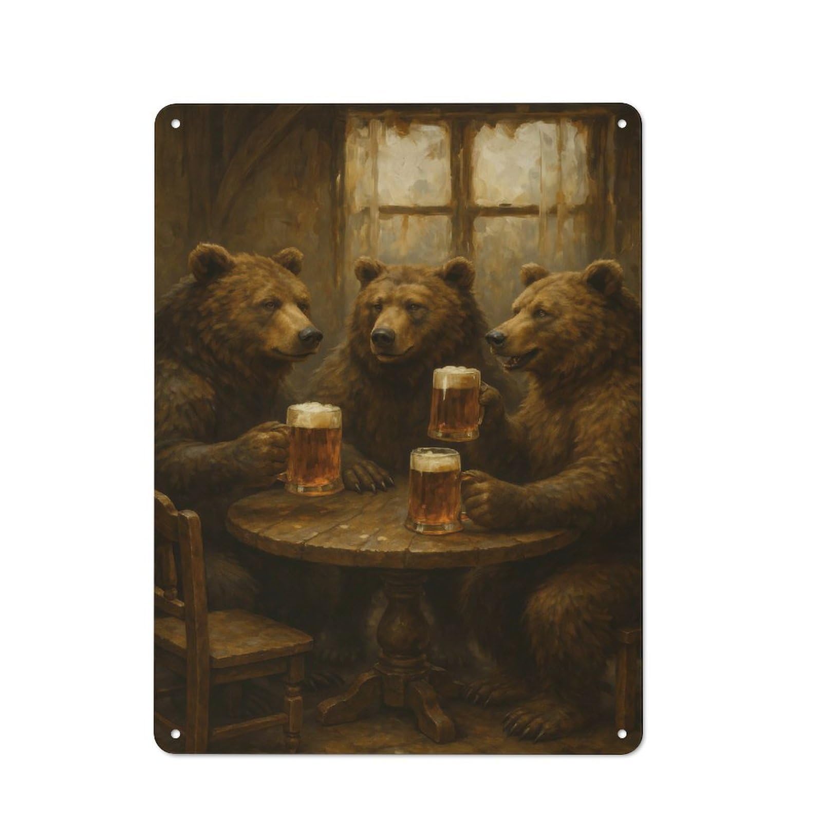Junmoney Bears Drinking Beer At A Table Metal Sign 40X30cm With For Hallway Wall, Retro Decor, Autumn Home Decor For Collectors Of Metal Signs