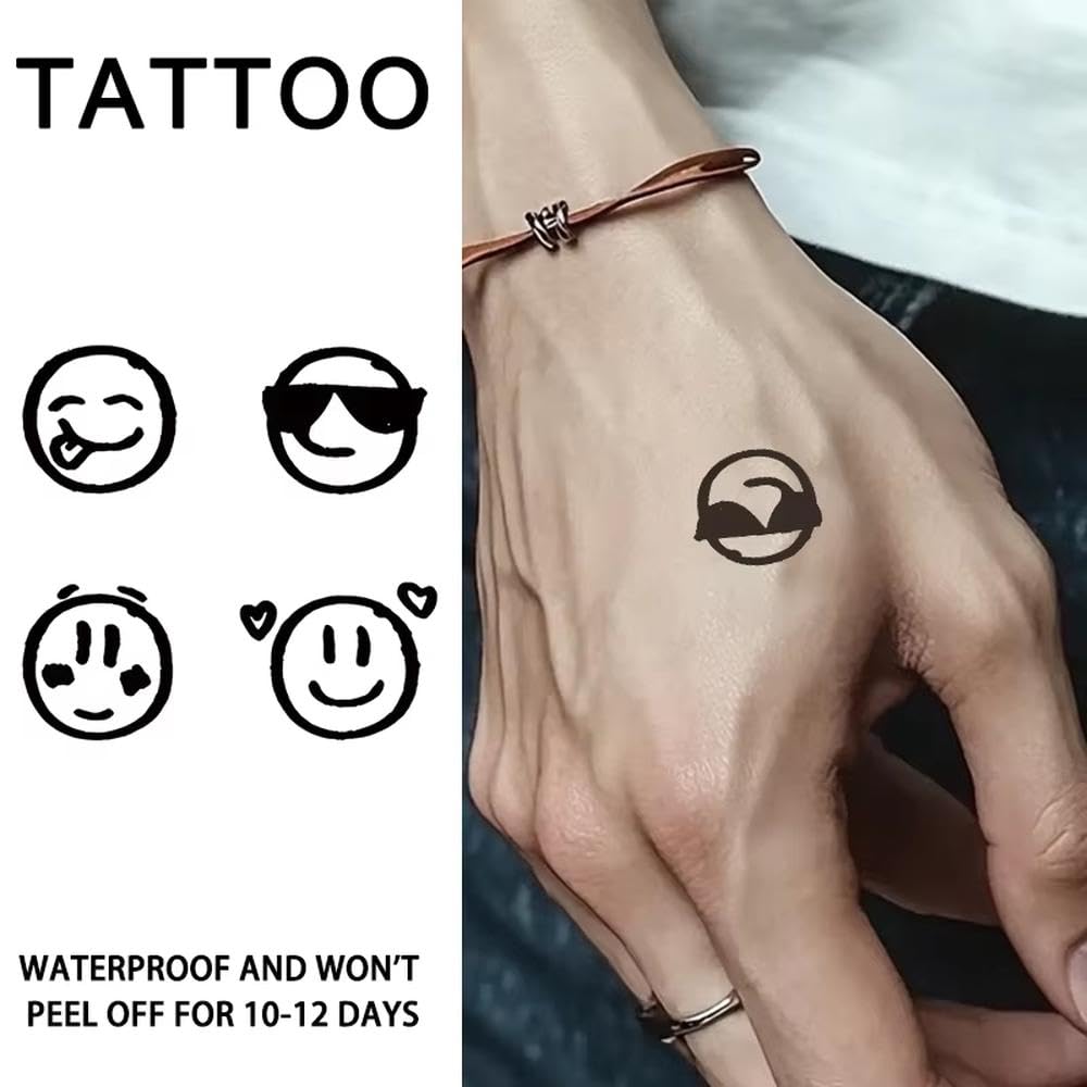 Adesivi Per Tatuaggi Temporanei Smile Emoji Impermeabili A Lunga Durata Per Una O Due Settimane Per Finger Plam Adesivi lunga durata(5 pcs)