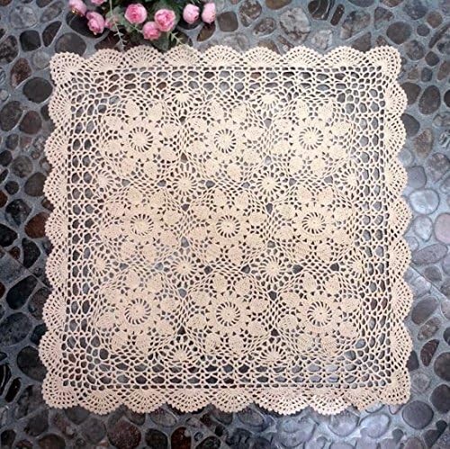 Handmade Crochet Cotton Lace Table Doily Tablecloth Chair Back Covers, 31 inch Beige