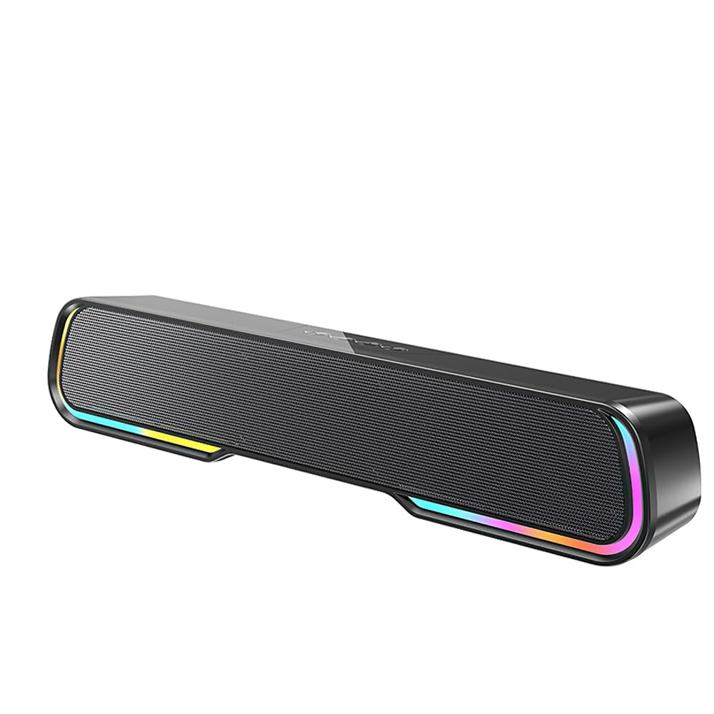 Computer Soundbar Speakers for Desktop PC Mac, USB Plug-in, Wired, External Speakers for Laptop Desk Monitor, RGB Gaming Sound bar with HD Stereo Loud Sound, Punchy Bass, Volume Knob, USB C Adapter-image-13