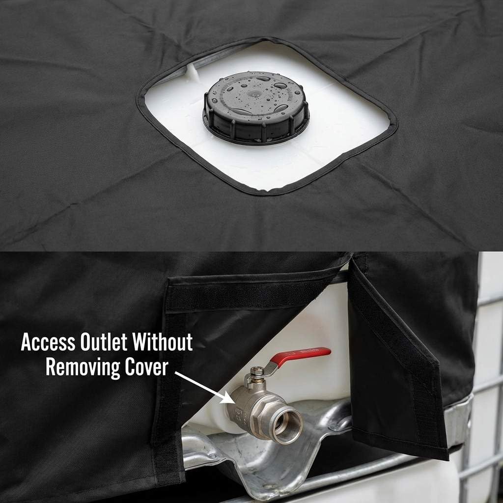 QWORK IBC - Funda para bolsa, paquete de 4 parasoles y capucha impermeable para bolsa de 275 galones y tanque de agua de jardín, color negro