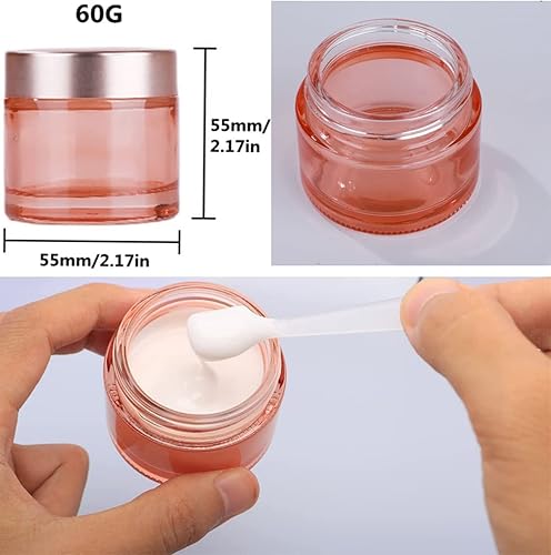 Miniatura 2 de Sxminer - Paquete de 6 frascos de vidrio rosa de 2 onzas, frascos vacíos de crema con tapas de oro rosa de 2.0 fl oz, recipientes de cosméticos