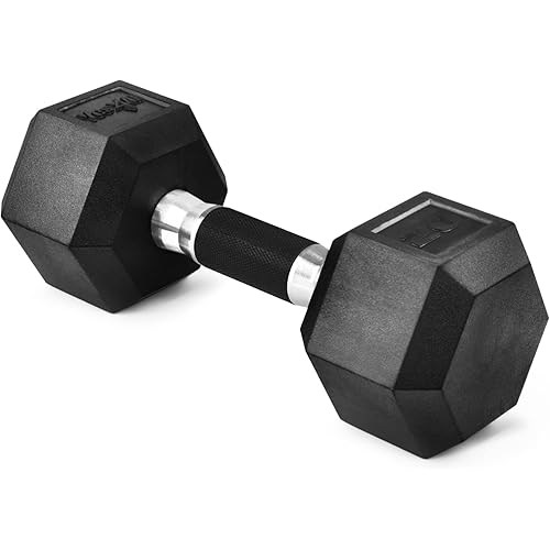 Yes4All Rubber Grip Encased Hex Dumbbells – Hand Weights With Anti-Slip 5-50 LBS Single