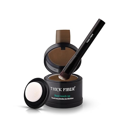 THICK FIBER Root Touch Up Powder, Root Cover Up Hairline Powder for Thin Hair - Water & Sweat Resistant Hair Loss Concealer Set with Hair Powder for Thinning Hair Women, Includes Brush (Light Brown)