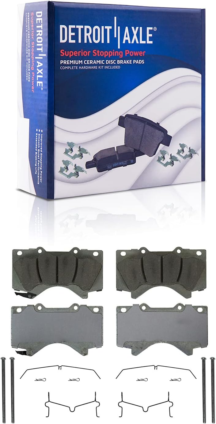 Detroit Axle - Front Brake Kit for 2007-2016 Toyota Tundra, 2008-2016 Sequoia, Disc Brake Rotors Brake Calipers Ceramic Brake Pads 2009 2010 2011 2012 2013 2014 2015 Replacement