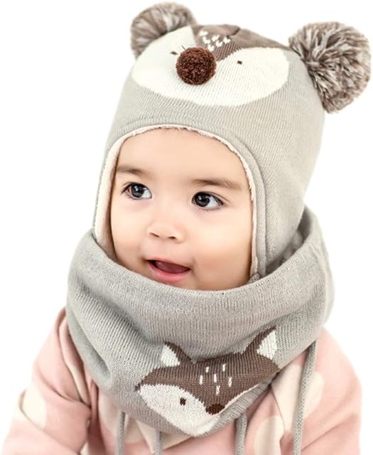DORRISO Cute Kids Caps Scarf Set Autumn Winter Kids Newborn Baby Caps and Scarf Girls Boys Knitted Warm Comfortable Beanies Hat