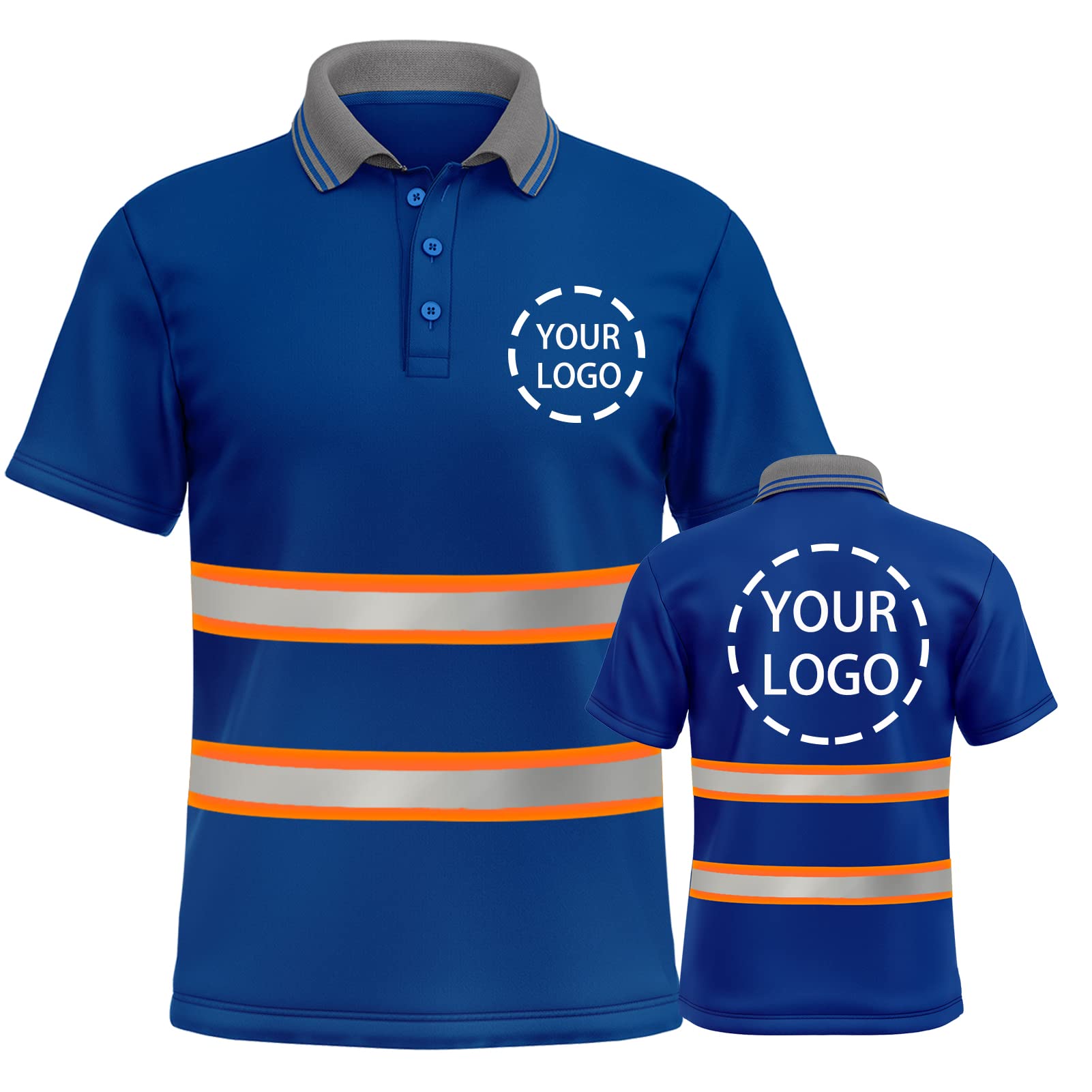 YOWESHOP High Visibility Reflective Safety T-Shirts Custom Logo Hi Vis Short Sleeve Work Polo Shirt for Men