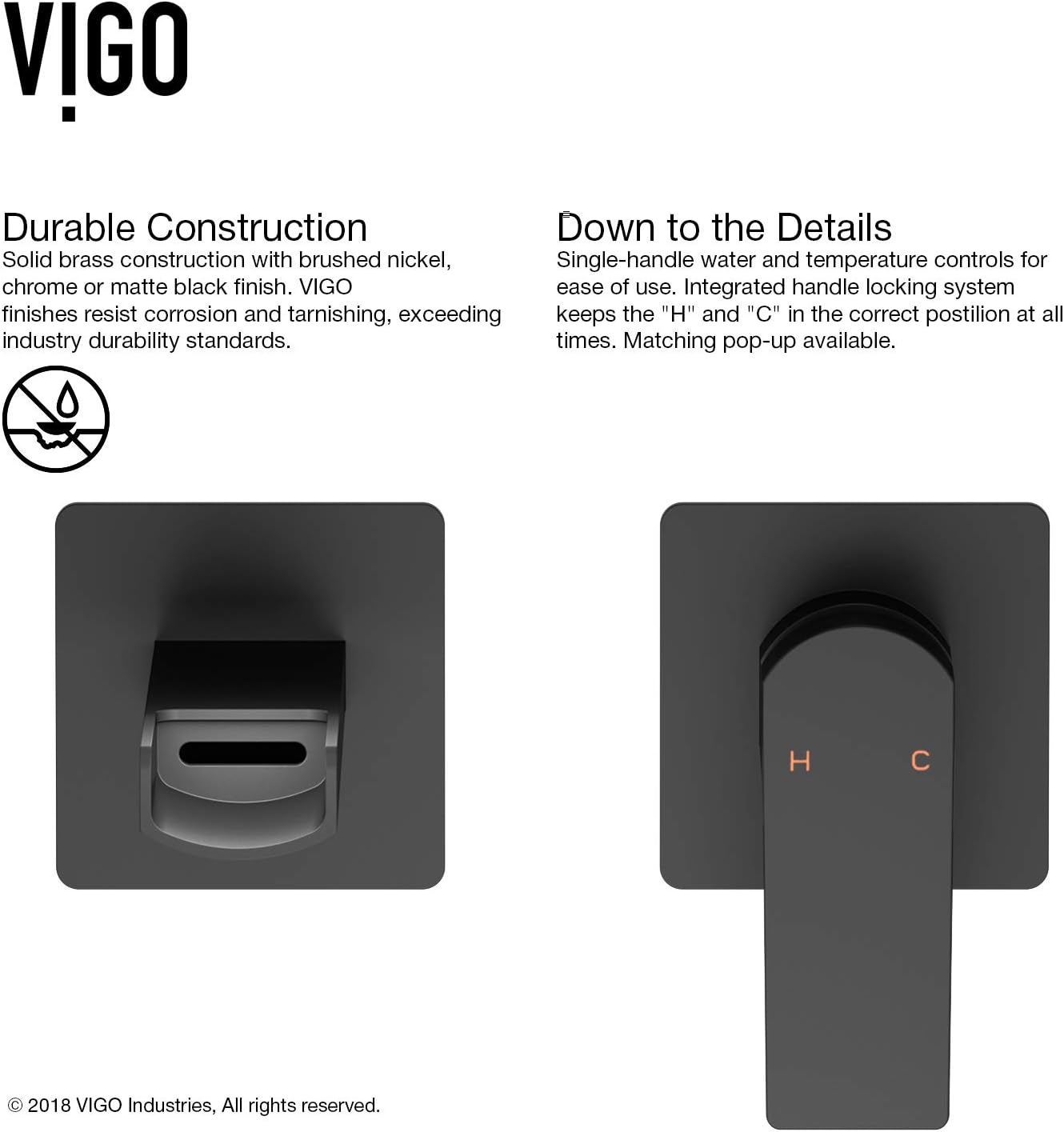 Super Big Clearance! VIGO VG05005MB 5 H Atticus Matte Black 1-Handle 2-Hole Wall-Mount WaterSense Bathroom Sink Faucet