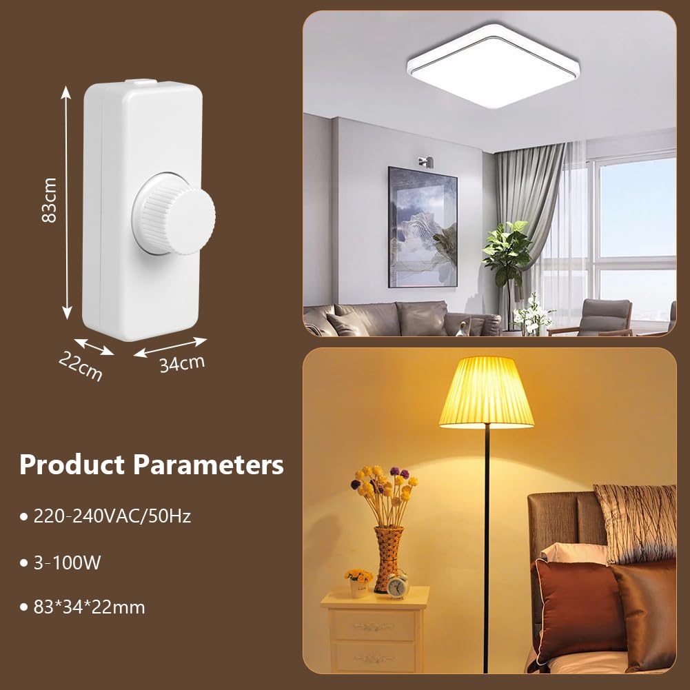 AXFEE Interruptor Regulador de Luz, Dimmer Led 220V, 220V-240V AC/50hz Regulador Intensidad Led, Potenciómetro Regulador de Luz con Interruptor, para 3-100W Lampara LED y Bombillas Regulables, Blanco