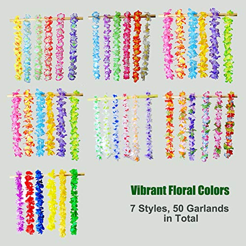 50 Pcs Hawaiian Leis Tropical Party Decorations Luau Party Supplies Moana Holiday Wedding Beach Birthday Garland