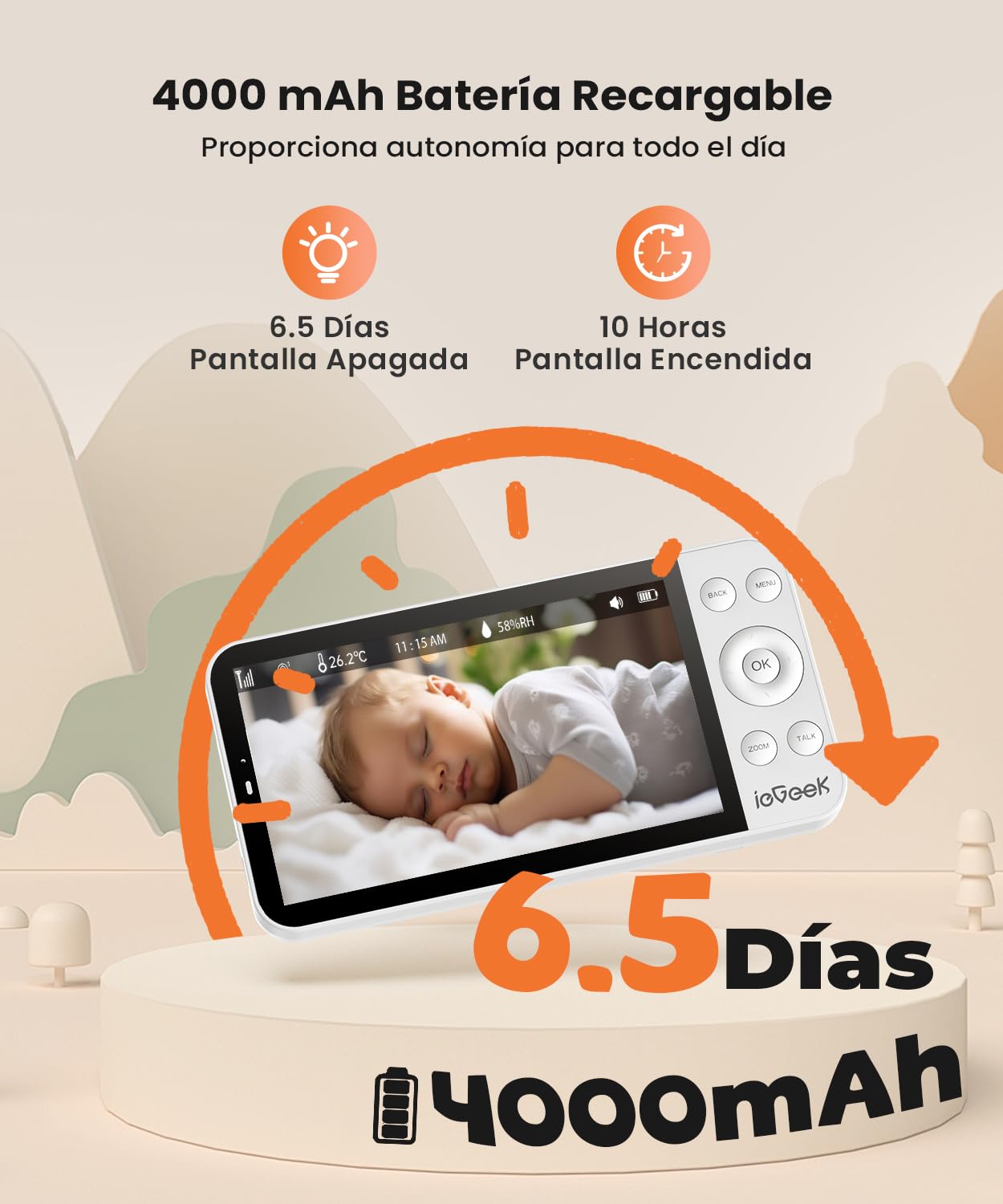 ieGeek 5.5" 2.5K/4MP Camara Vigilancia Bebe WiFi, Alerta de Cara Tapada y Dormir Boca Abajo, Colorida Luz Nocturna, 360° Seguimiento Movimiento Vigilabebes con Camara, VOX, Compatible Echo