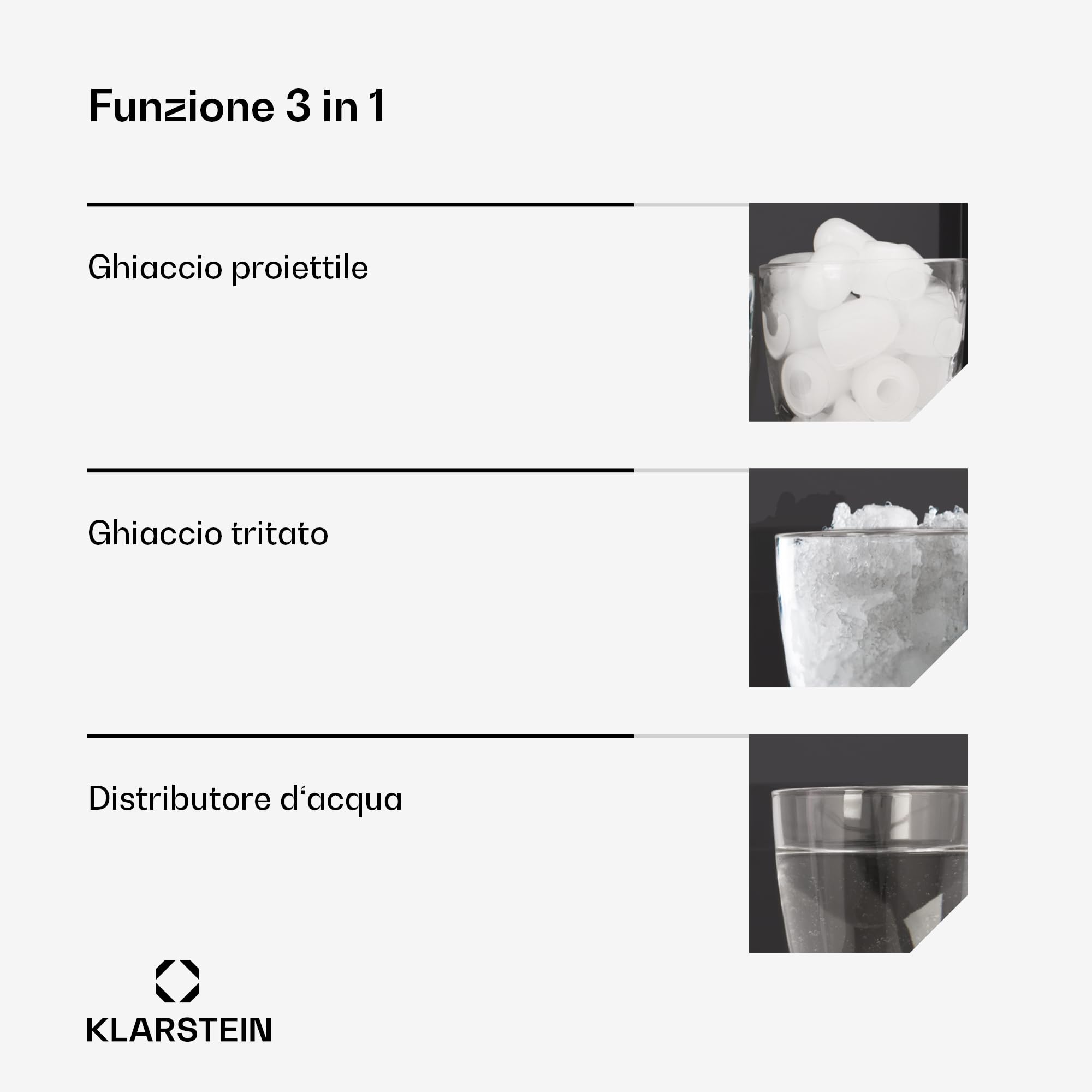 Klarstein ArcticBlend 3in1 - Macchina del Ghiaccio, 20 kg/24h, Ghiaccio Cavo e Tritato, Erogatore d'Acqua, Serbatoio da 6L, Acciaio Inox, Macchina del Ghiaccio per la Casa, Ice Maker, Grigio scuro