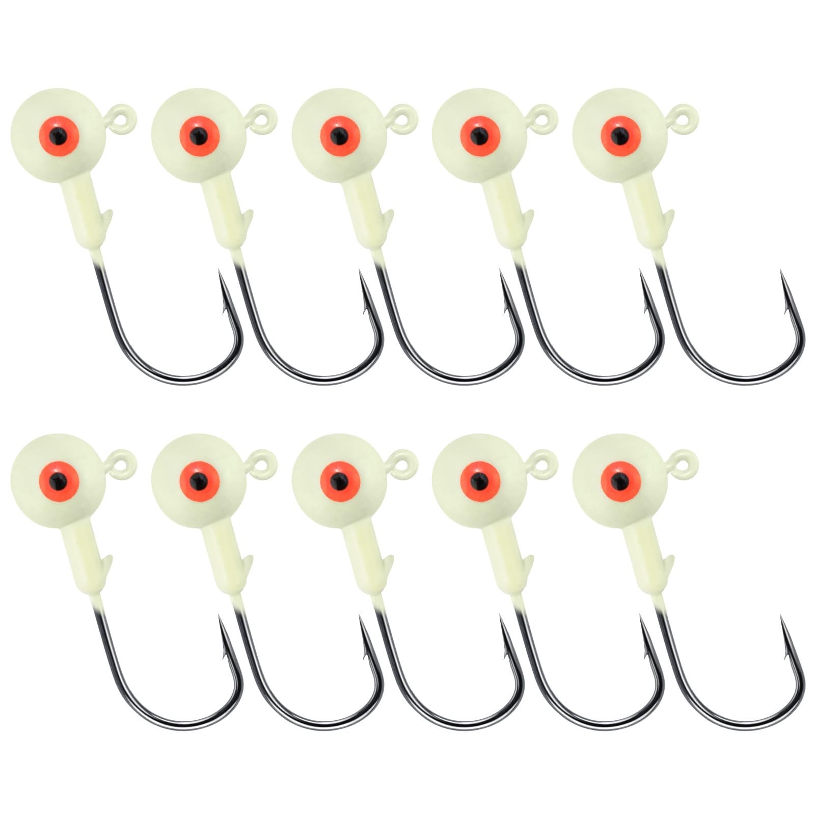 10-Pack Round Fishing Jig Heads, Bass Ball Jigs Hooks 3D Eyes High Carbon Steel 1/8-1/2OZ Pompano Jig Head Saltwater Freshwater Jigs Heads for Fishing Pompano Bass Trout Walleye Striper