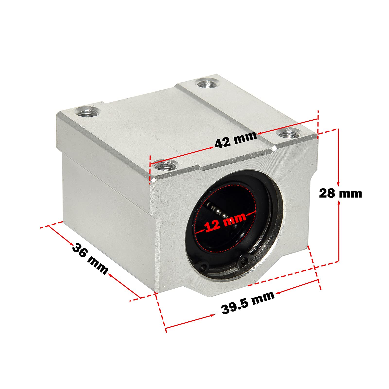 Flyshop Lot de 4 roulements linéaires SCS12UU en aluminium de 12 mm pour rail de guidage linéaire