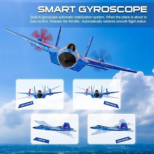 Eznaobo Remote Control Plane, RC Airplane, Plane Ready to Fly, 2.4 GHz RC Jet Fighter with Stunt Roll, Cool Light, Gravity Sensing, Remote Control Wireless Airplane Toy for Kids And Adult (Blue) - Image 3
