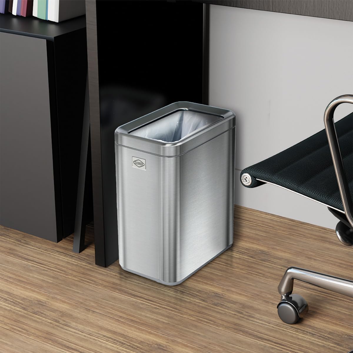 Clorox Cubo de basura delgado y abierto, cesta de basura pequeña de metal de 10 litros con cubo extraíble para espacios estrechos, cubo de basura de acero inoxidable para baño, dormitorio u oficina