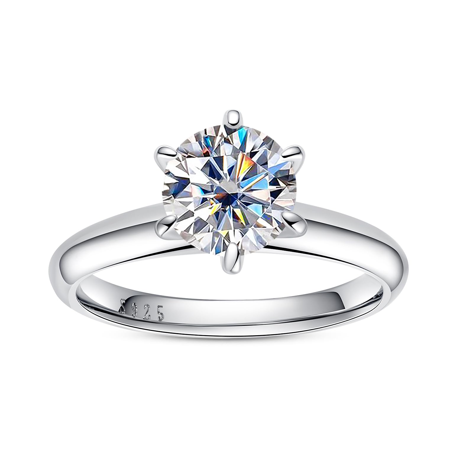 AimiIee Moissanite Ring, 0.5/1/1.5/2/2.5/3CT Round Brilliant Cut Six Prong Solitaire Gold Plated 925 Sterling Silver Engagement Promise Wedding Rings