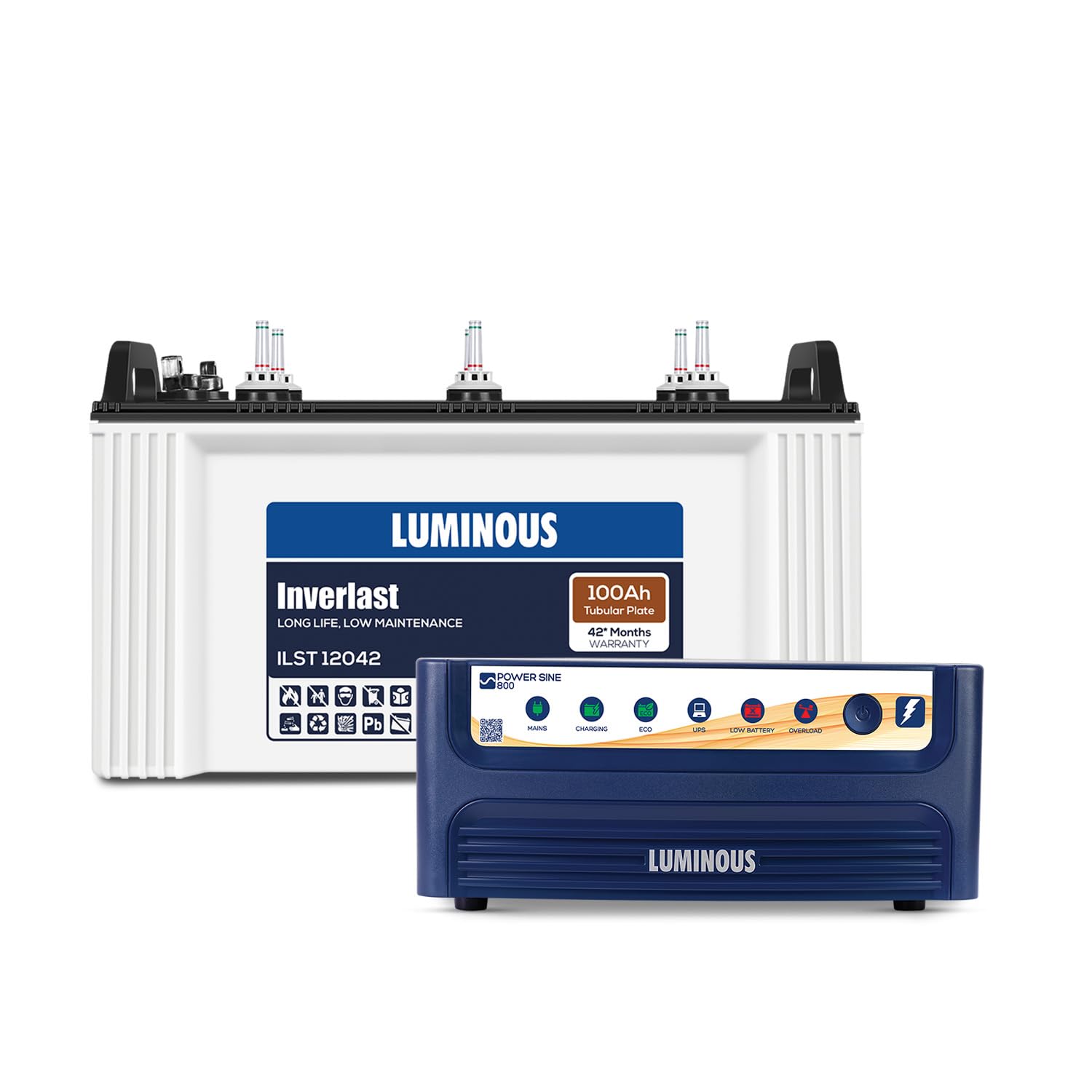 Luminous Inverter & Battery Combo (Power sine 800 700VA/12V Inverter with ILST12042 (Tubular Plate 100Ah Battery) for Home, Office & Shops-image-20