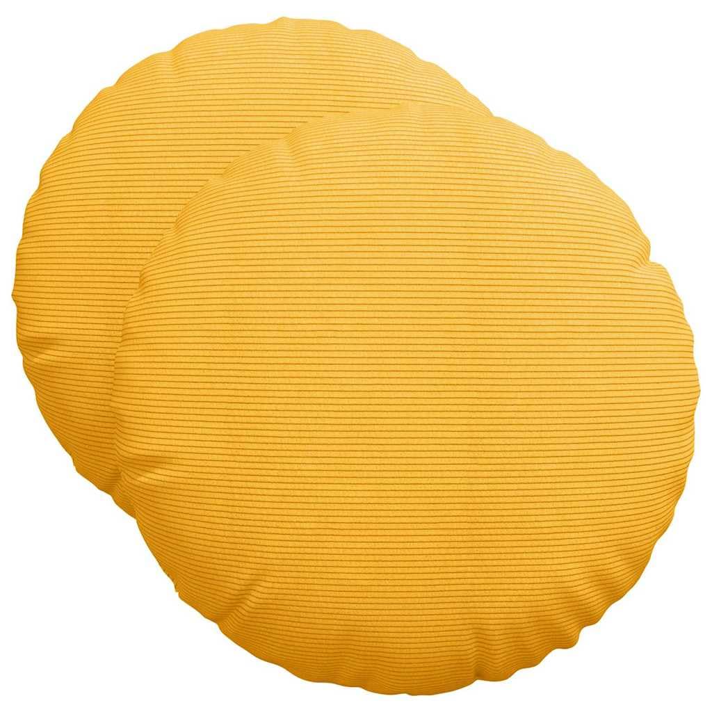 Poduszki do siedzenia, 2 sztuki jasnożółte, Ø 50 x 19 cm | Powłoka Corduroy, podstawa z polipropylenu, włókno poliestrowe, zamek błyskawiczny, zastosowanie wewnątrz