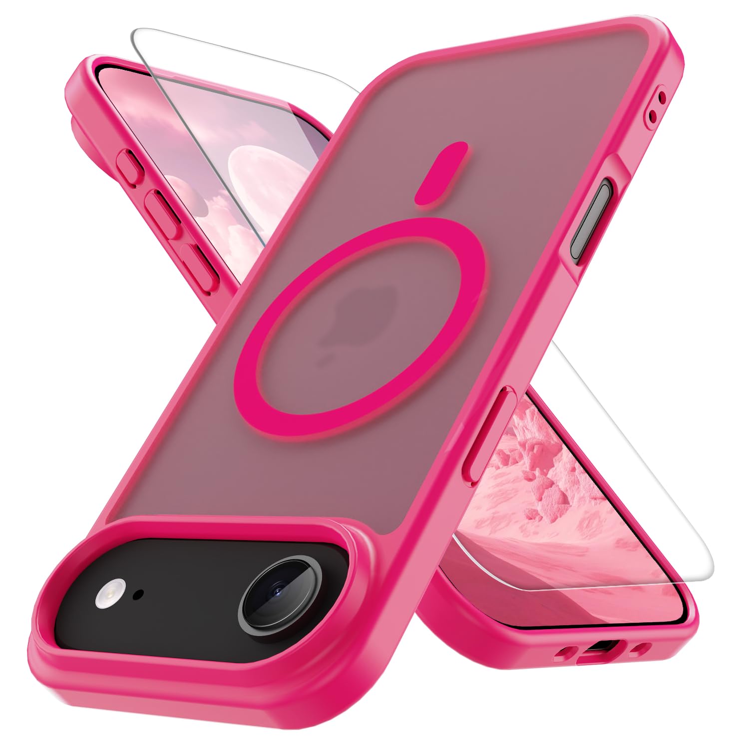 Photo 1 of **2 PACK, ONE HOT PINK AND ONE NEON GREEN**
PinLiSheng Magnetic for iPhone Air Case with 1 Screen Protector [Mil-Grade Drop Protection] [Compatible with Magsafe] Shockproof Slim Translucent Matte Protective Phone Case, Hot Pink