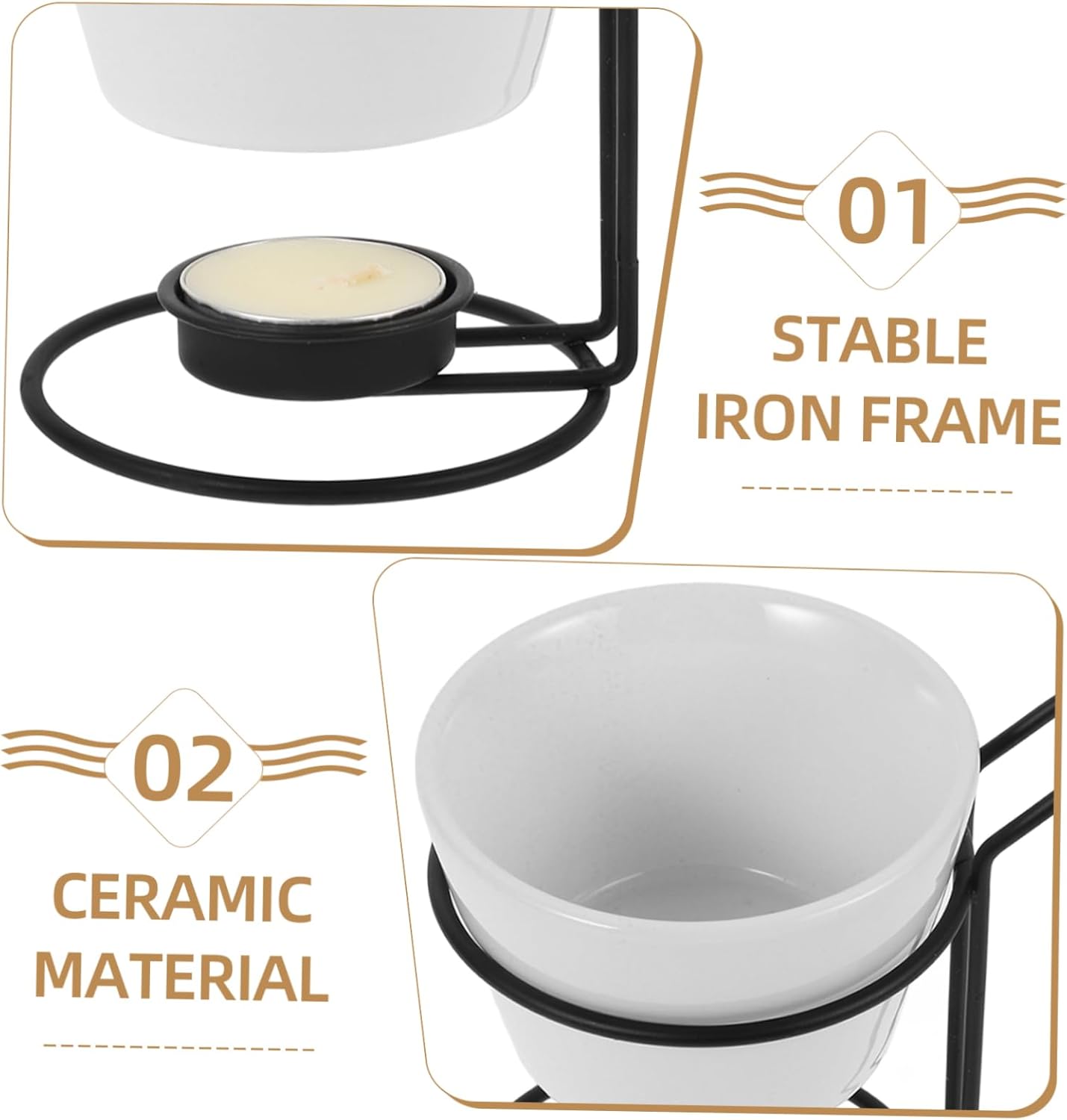 2sets Ceramic Butter Warmer Iron Rack Versatile Melting Pot for Chocolate and Cheese for Parties and Seafood Dishes Easy to Clean and Maintain