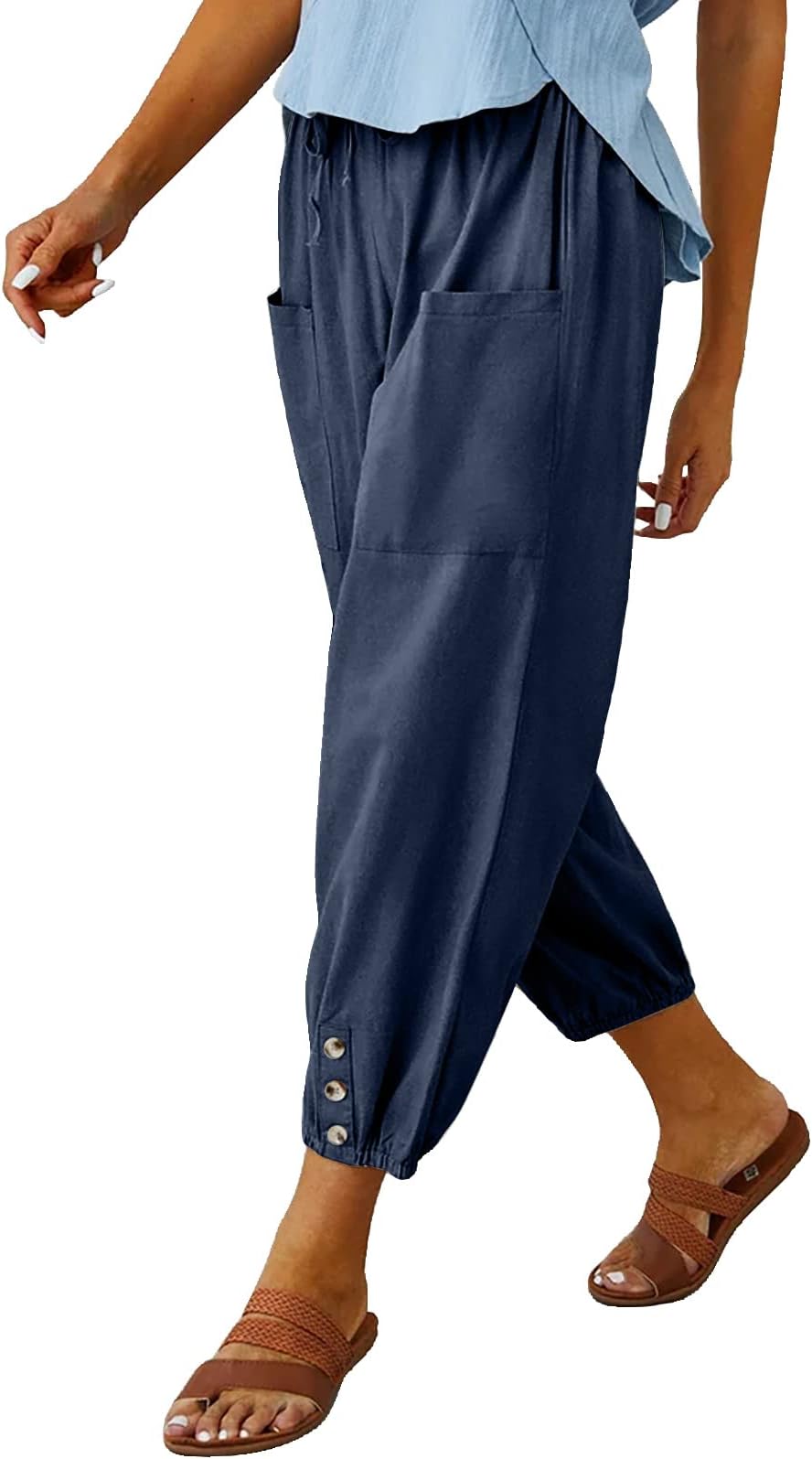 WROLEMWomen's High Waist Capri Pants with Pockets Wide Leg Cropped Pants for Women - Black - Small
