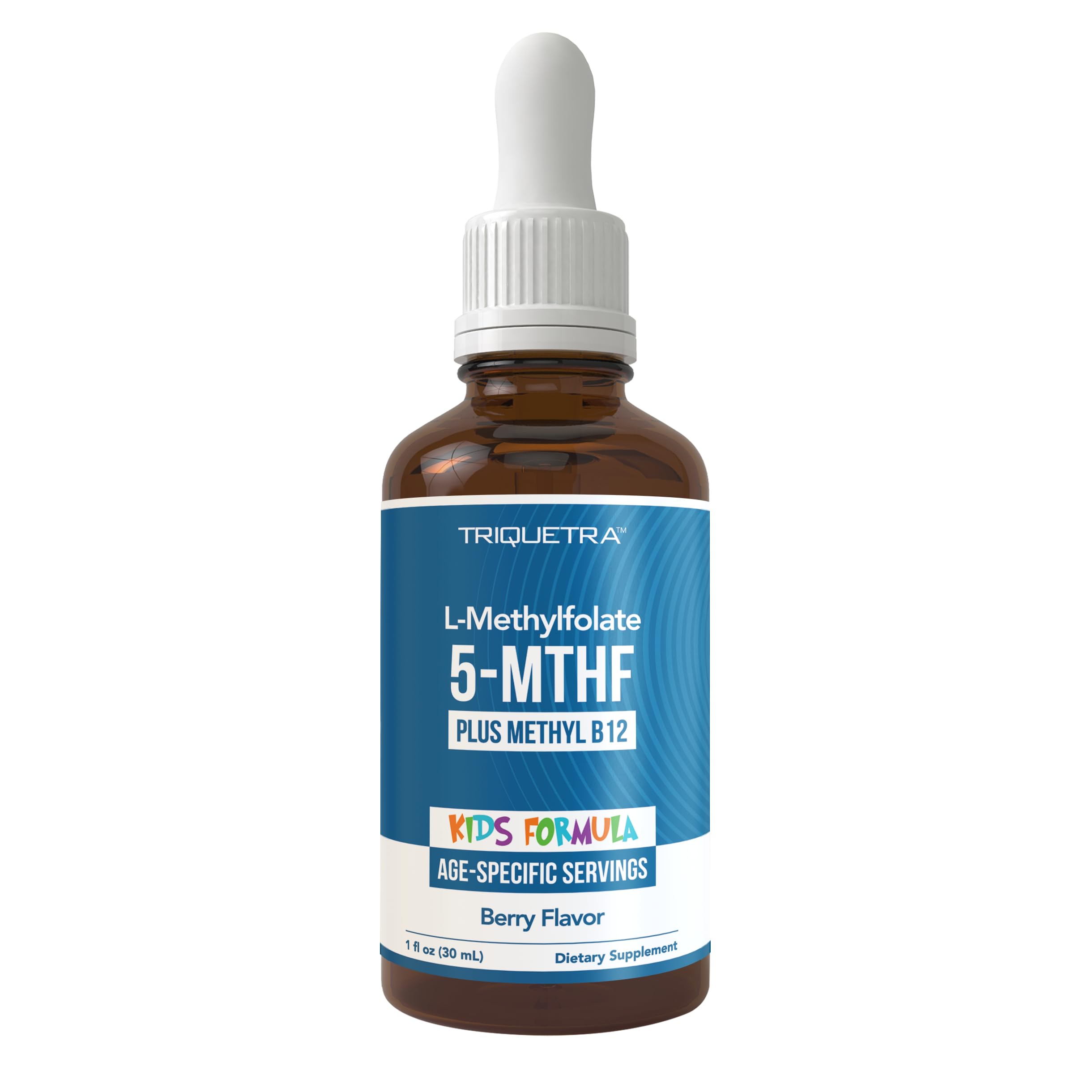 Organic Kids L-Methylfolate + Methyl B12 Cofactor - MTHFR Sublingual Form - 5-MTHF, Superior Form of Folate - Adjustable Dosing for All Ages - Mood, Behavior, Cognition - Organic Berry Flavor, 1 Fl oz