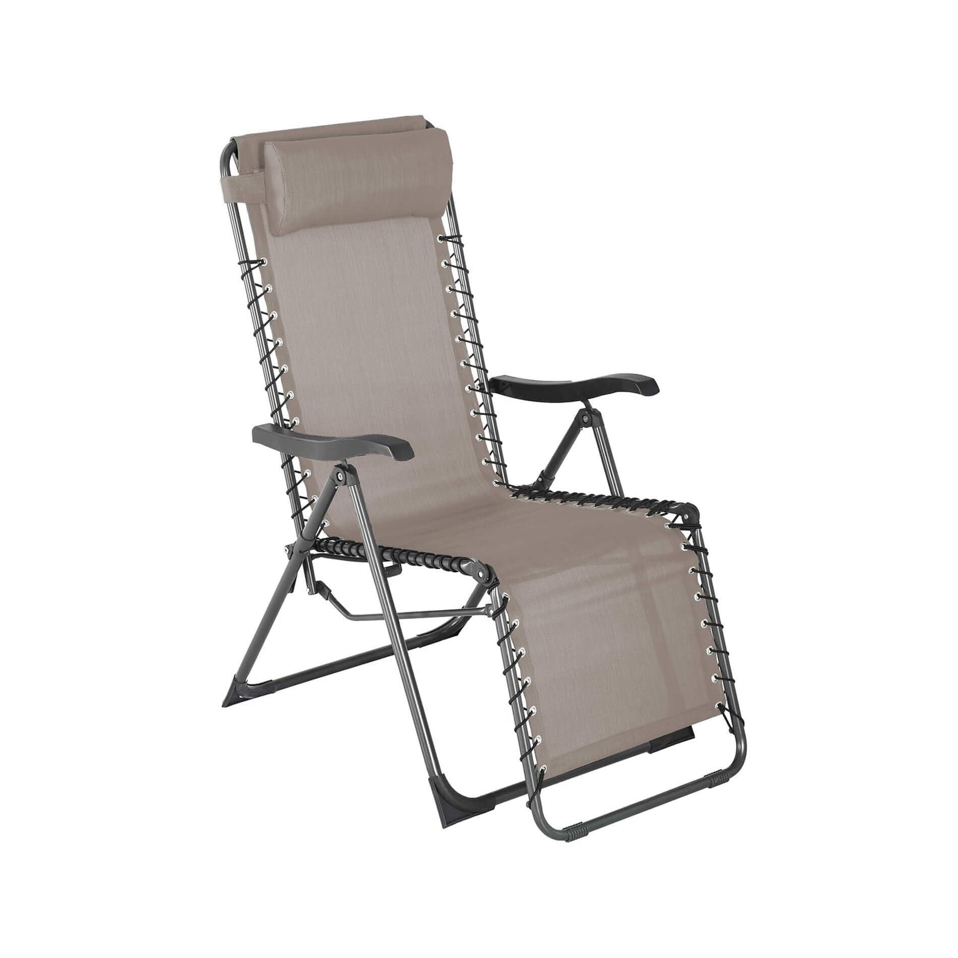 Rebecca Mobili Sdraio Gravità Zero, Chaise Longue Salvaspazio, Beige Grigio Scuro, Acciaio Poliestere, per Giardino Balcone - Misure HxLxP: 113 x 66 x 104 cm - Art. RE7151