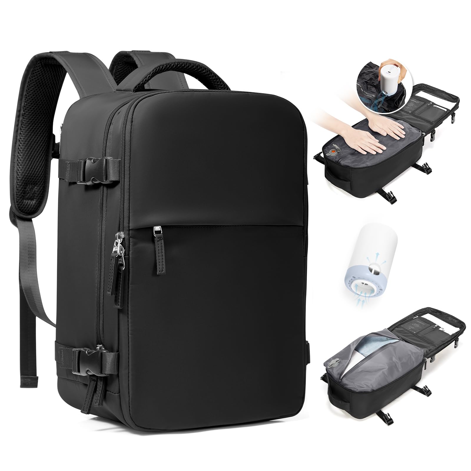 BJLFS Zaino da Viaggio con Sottovuoto Ryanair 40x30x20 Wizzair Bagaglio a mano 40x20x25 Ryanair con Pompa Borse da Cabina per Easyjet 45x36x20 con compressione sottovuoto,Zaino Casual per Laptop