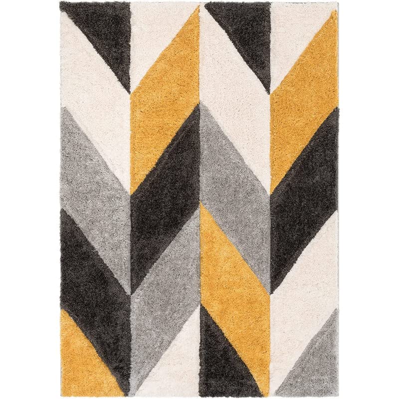 Image of Naze Modern Geometric Area Rug, Shag Texture, Multi-Colour Pattern with Extra Softness and Smooth, Silky Feel, for Living Room Carpet, Etc.clr-(Black & Gold Silver 3D),1, Size 2x4 feet