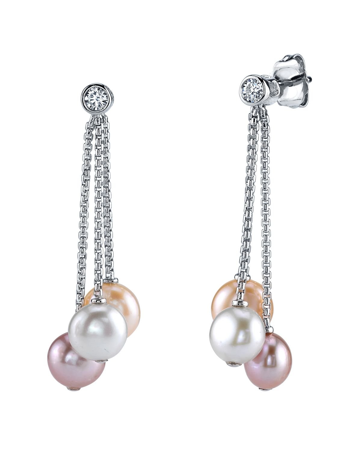 THE PEARL SOURCE 7-8mm Genuine Multicolor Freshwater Cultured Pearl & Cubic Zirconia Elaine Earrings for Women