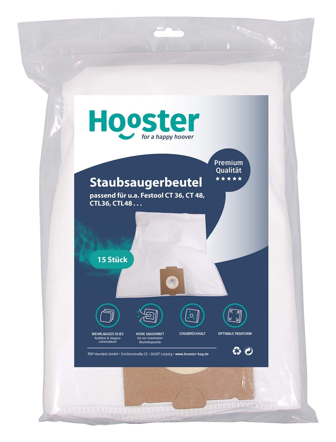 15 Stück Staubsaugerbeutel passend für Festool CTL 36 E AC / CTL36EAC / CTL-36-E-AC
