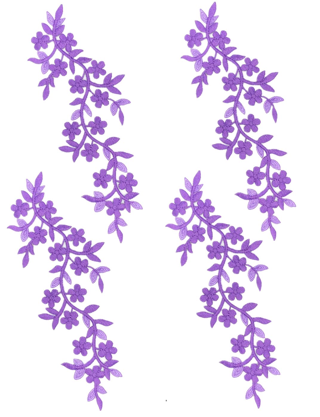 4 Pieces 10x5inch Long Patch Flower Vine with Leaf Iron on Patch Embroided Applique for Garment Curtain Pillow Blanket Trimming Shoes Jeans Clothing
