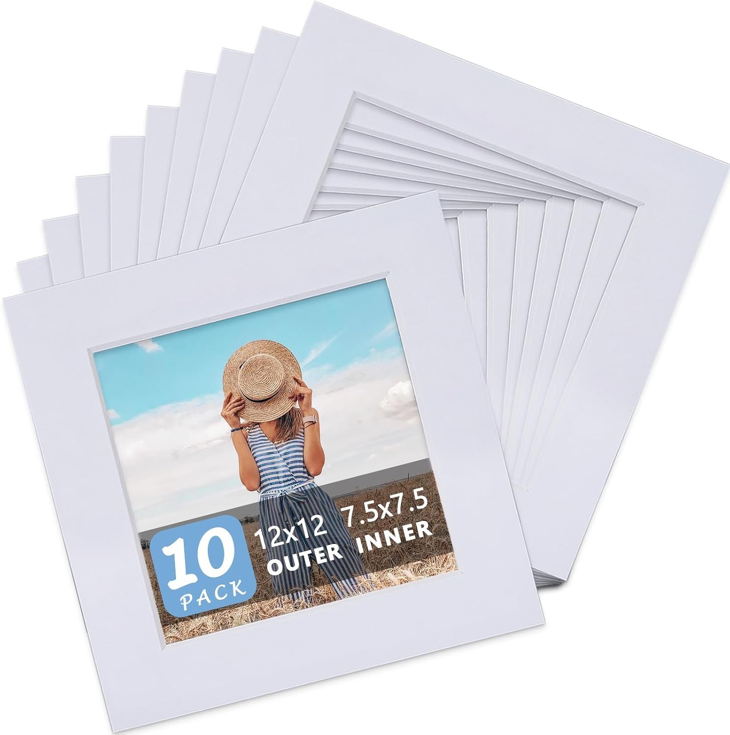 10 sztuk wstępnie wyciętych białych mat do zdjęć 12 x 12 cm, 20 x 20 cm, biała ramka, szlifowana faza, matowa, bezkwasowa, idealna do ramek/grafiki / wydruków