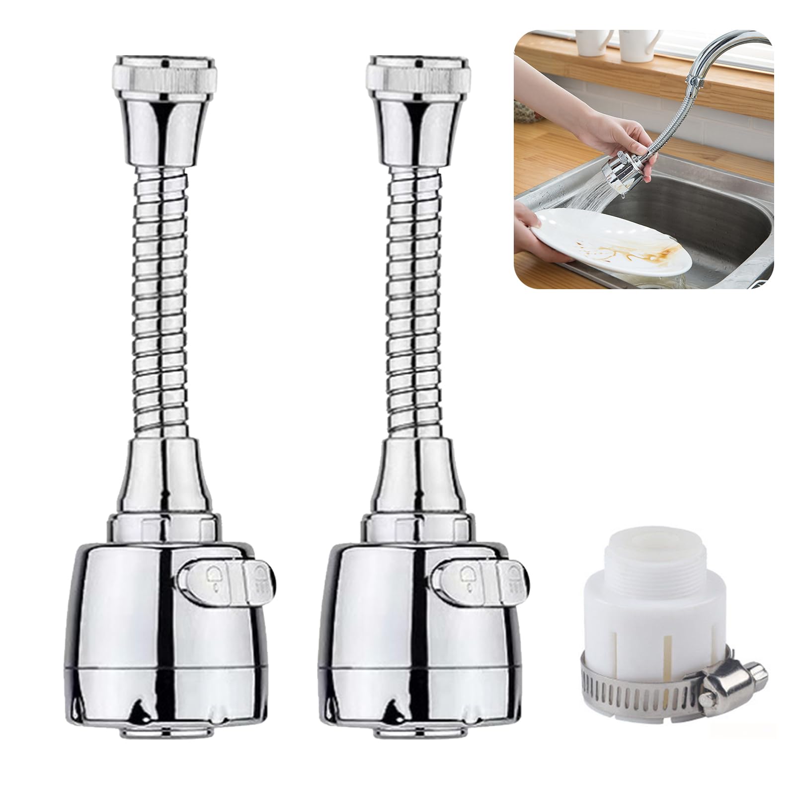 2 Piezas Extensor Grifo Cocina, Alargador Grifo Cocina Rotación de 360°, Flexible Extension Grifo Cocina, 2 Modos Alargador Aireador Grifo Cocina, Difusor Grifo Cocina con Adaptador Universal