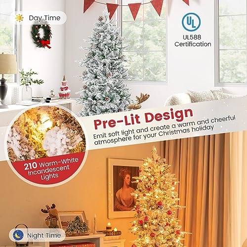 Goplus6ftprelitsnowflockedchristmastreeartificialhingedxmastreewith210warmwhiteincandescentlights715branchtipsnaturalpineconesmetalstandforholidayofficehomedecor Urban Country Home Decor Goplus 6ft pre lit snow flocked christmas tree artificial hinged xmas tree with 210 warm white incandescent lights 715 branch tips natural pinecones metal stand for holiday office home decor urban country home decor