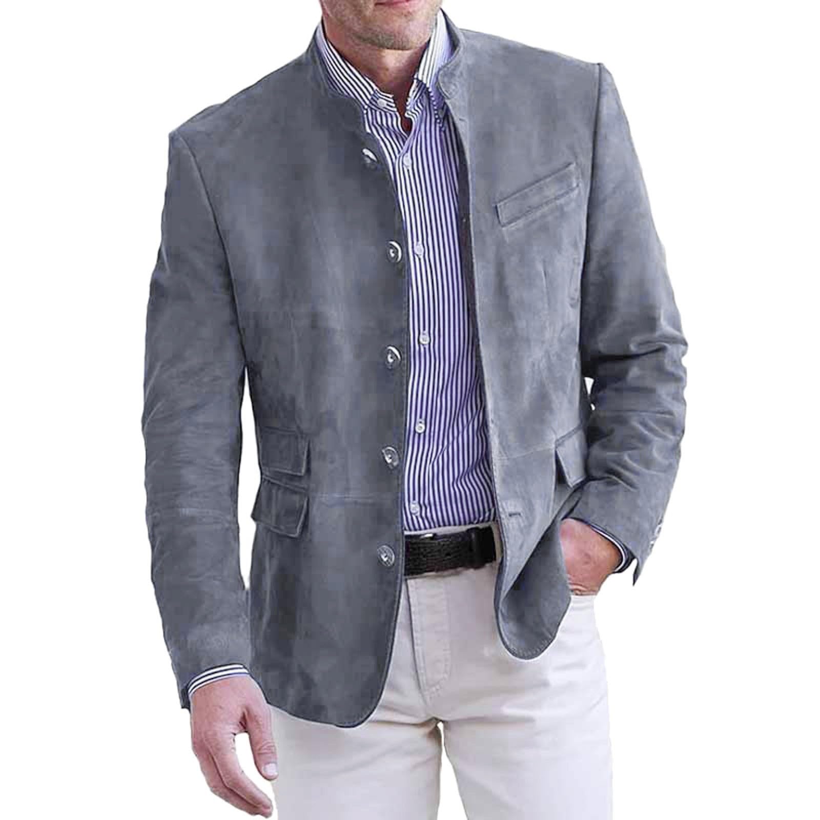 Corduroy Jacket Men's Sports Coats Suit Jacket Suede Stand-Up Collar Plain Slim Fit Leisure Blazer Regular Fit Winter Jacket with Button Placket Business Jacket Elegant Leisure Suit