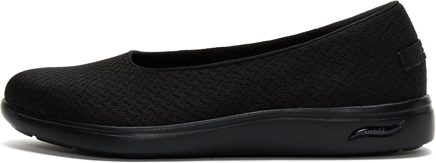 Skechers Women's Arch FIT Uplift-Sweet Sophistication Ballet Flat, Black/Black, 8