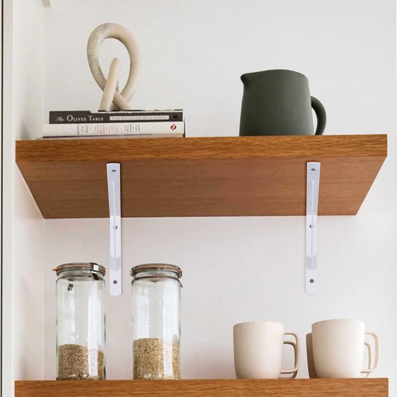 8 Pcs Heavy Duty Shelf Brackets, Floating Metal Shelf Brackets, White, 11.81 x 7.48 Inch, Wall Mount, Powder Coated Iron