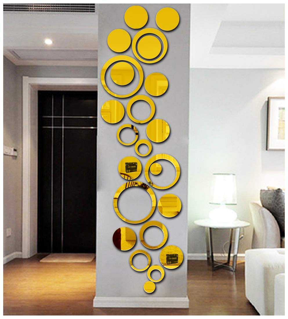 Bikri Kendra Big Ring 12 Golden Decorative Mirror Stickers for Wall