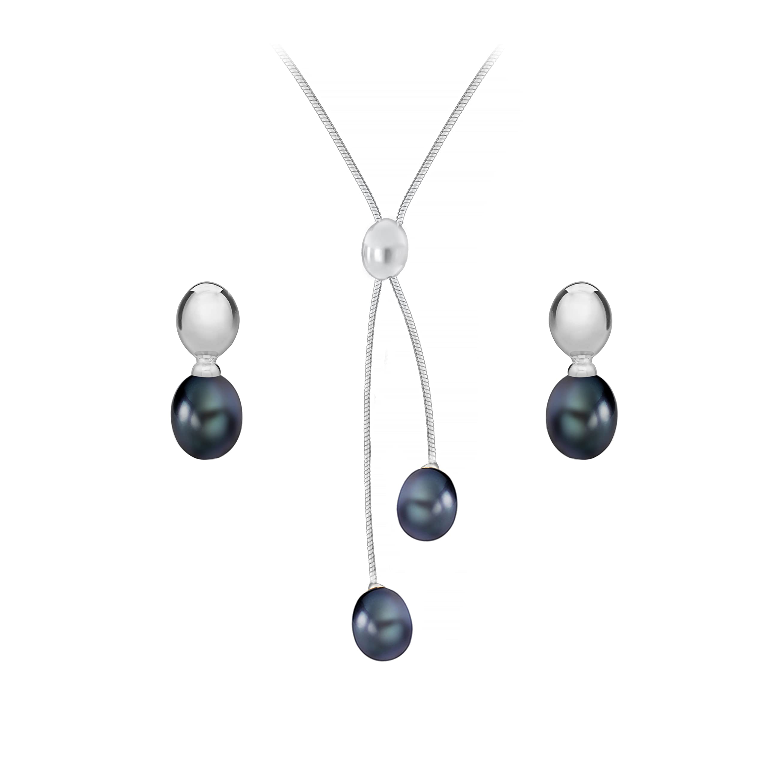Tuscany Silver Set Collana con Pendente e Orecchini da Donna in Argento Sterling 925, con Perla