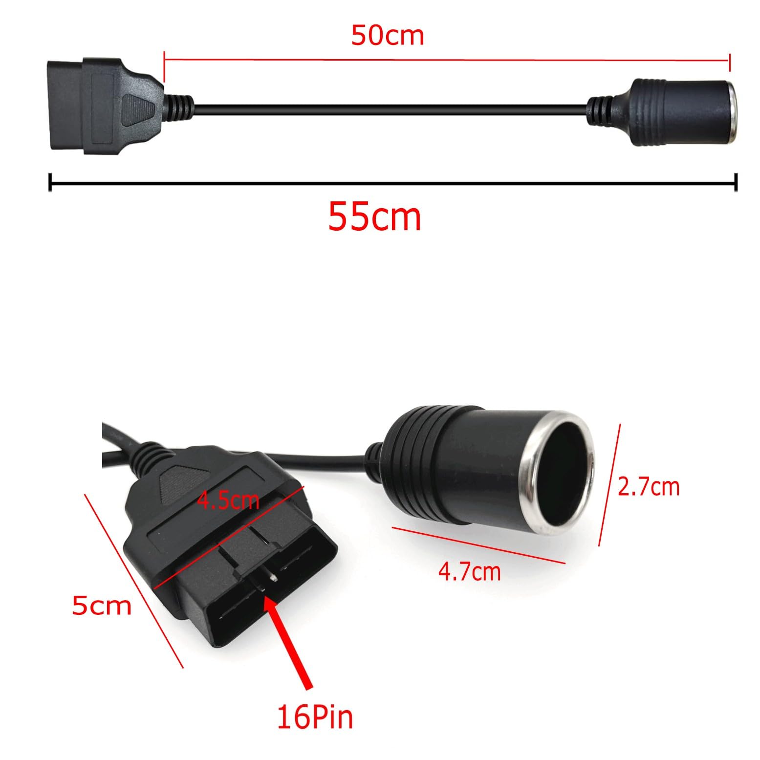EMSea Presa accendisigari femmina a OBD2 adattatore maschio accendisigari femmina a OBD2 maschio cavo di ricarica esteso accessori per caricabatterie navigatori registratori di guida