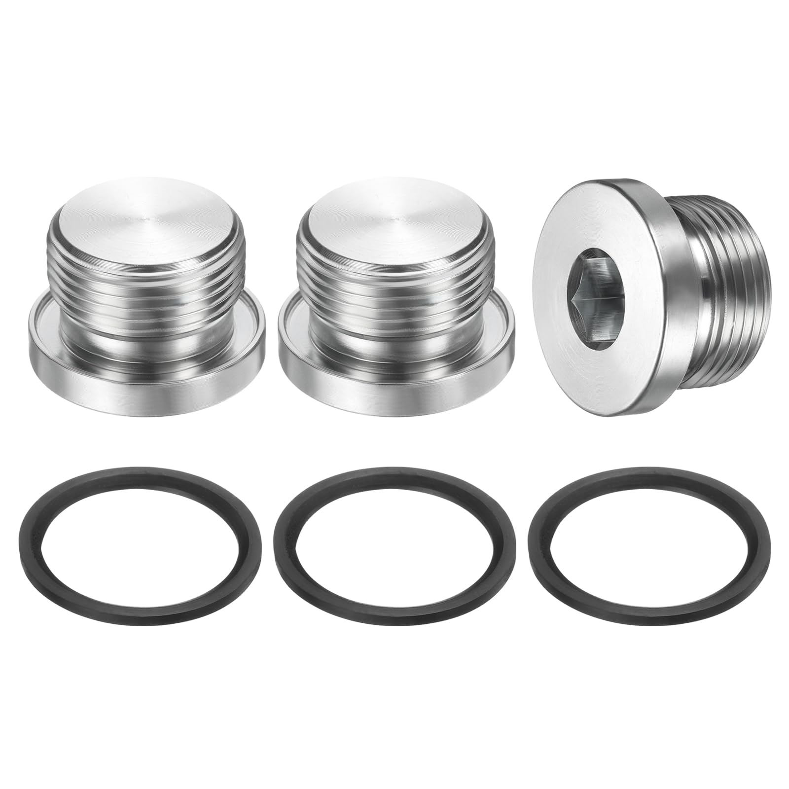 Tapón de tubería M24 x 1.5 en acero inoxidable con junta de goma impermeable, 3 piezas