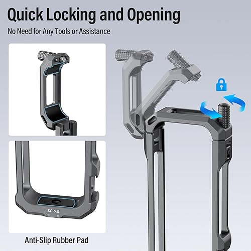 Miniatura 3 de SIRUI Jaula de cámara para Insta360 X3, funda protectora de aluminio para Insta360 X3 con cubierta de lente de silicona, dedos plegables, rosca de