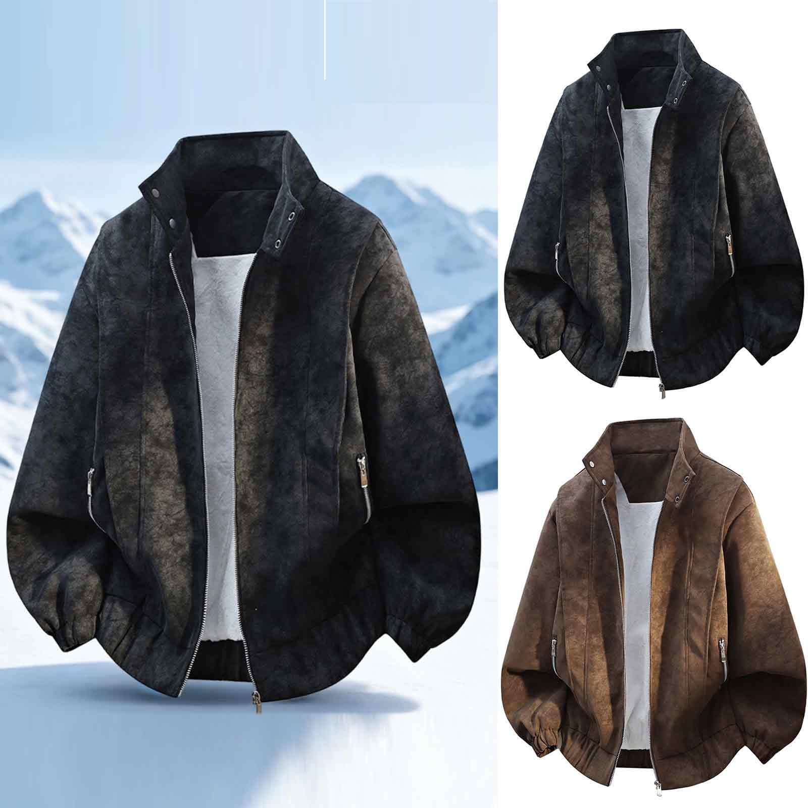 Generisch Chaqueta de ante para hombre, chaqueta de cuello alto, chaqueta de invierno, chaqueta de entretiempo, chaqueta para exteriores, ropa de exterior, ropa de exterior, ropa de exterior, ajuste