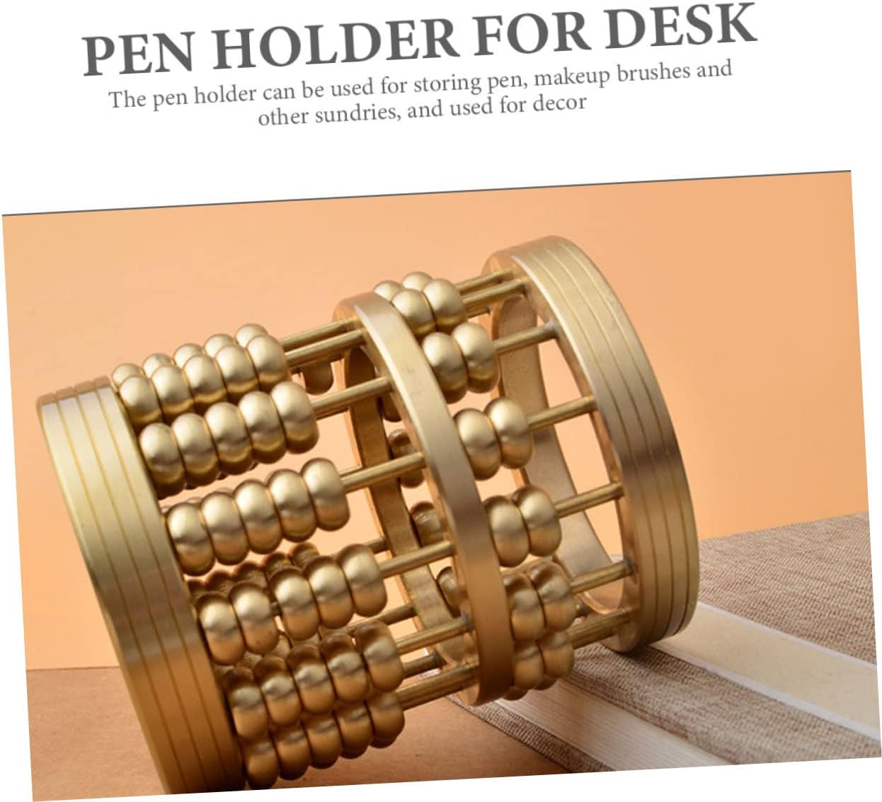 Ciieeo Brass Abacus Pen Holder Decorative Desk Stationery Mini Craft for Home Office