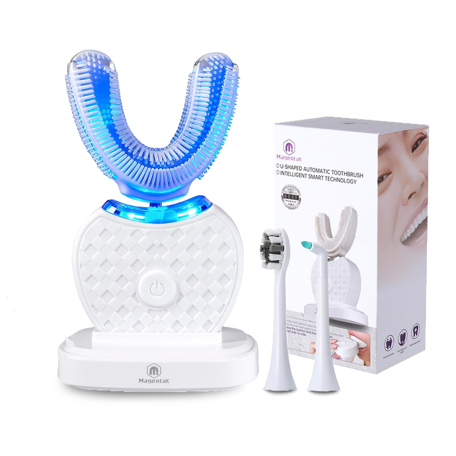 u-shaped ultrasonic toothbrush for teeth whitening, automatic electric toothbrush for adults 360-degree cleaning, wireless charging and ipx7 waterproof kit for travel or home(white)