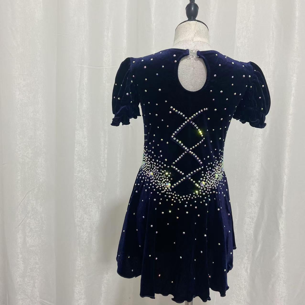 Figure Skating Dress,Girls Sparkling Navy Blue Diamond Skating Performance Competition Wear Costume