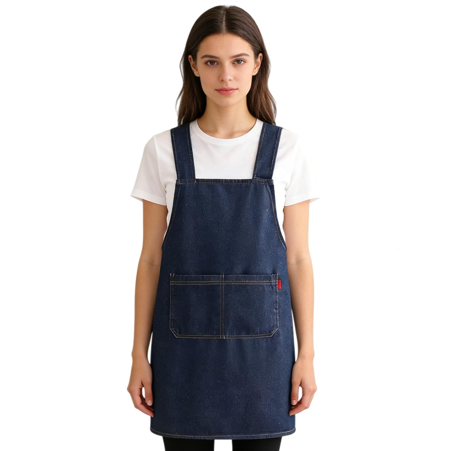 Jour Kitchen Apron, Lightweight No-Tie Slip-On Apron with Front Pockets, Jean Apron for Women Men, Chef Apron No Back Ties, Quick On & Off for Home Garden Kitchen BBQ Restaurant Barber (Dark Blue)